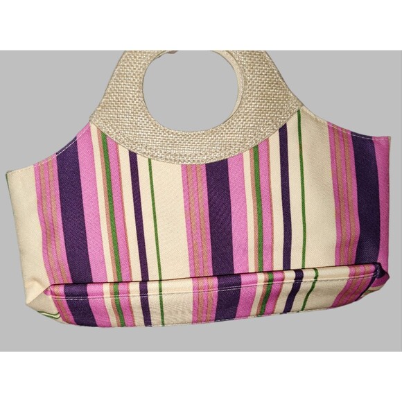 Estee Lauder Small Handbag Purple Striped Handbag with Extra Small Pouch - Picture 2 of 5